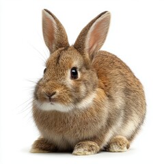 Fototapeta premium A charming bunny rabbit with soft, brown fur, big eyes, and long ears, sitting still and adorable. The picture portrays a very adorable and cute pet