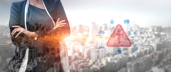Cybersecurity threat alert protects data. Cyber security threat alert prevents access, alert warns...