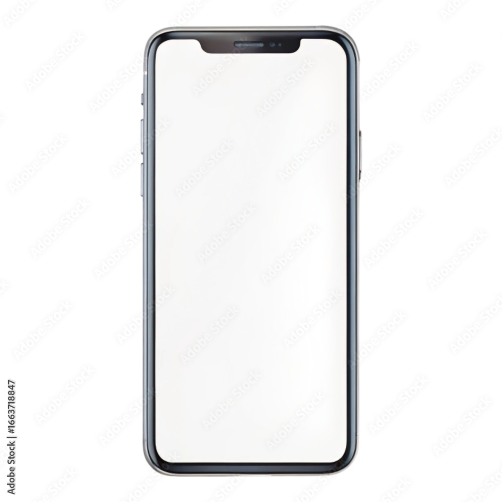 Poster a silver smartphone with a blank white screen is centered against a black background in a studio sho