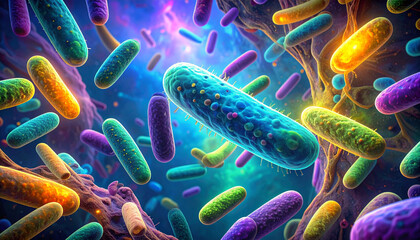 Bacteria and Microbes Under Colorful Microscopic View