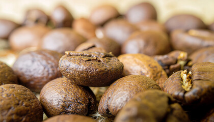 Obraz premium Roasted Coffee Beans with Oil Sheen