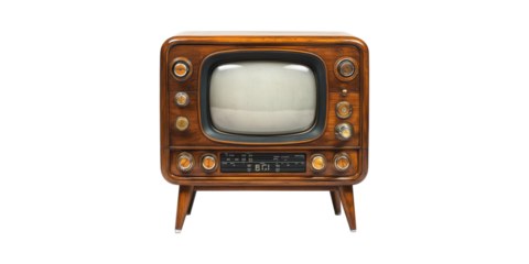 Vintage Wooden Television Set. Retro Entertainment And Nostalgia In Classic Design Isolated On Transparent Background