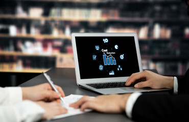 Cost reduction, cost saving concept shown on computer screen brisk, corporate business efficiently...