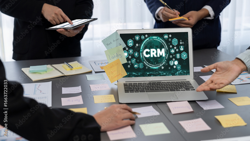 Poster customer relationship management system on brisk computer for crm business and enterprise