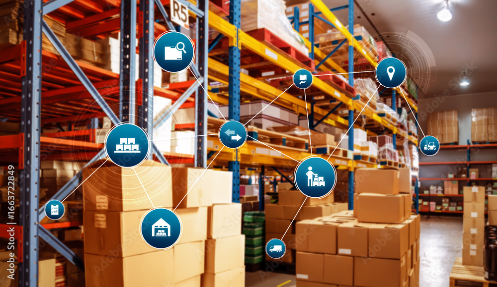 Poster smart warehouse management system with innovative internet of things technology to identify package 