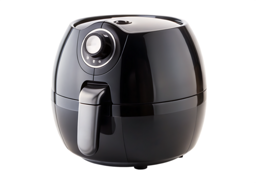 Air Fryer Kitchen Appliance With Control Knobs and Indicator Light cooking isolated on a transparent background