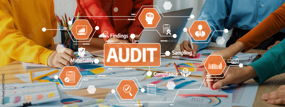 Aufkleber startup company employee working together, analyzing bi dashboard paper on financial data report and
