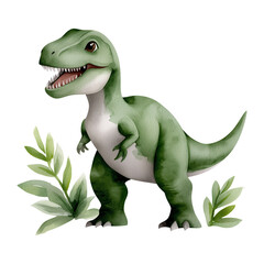 watercolor cartoon dinosaur with a long neck, soft pastel colors, and a friendly expression, isolated on a transparent background