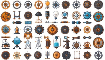 Collection of Steampunk-Inspired Gears, Mechanisms, and Industrial Elements.