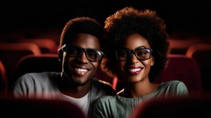 Obraz premium Young couple enjoying a movie together in a cozy theater during a weekend evening