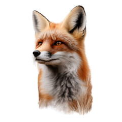 watercolor painting of a majestic fox standing in a grassy field, isolated on a transparent background