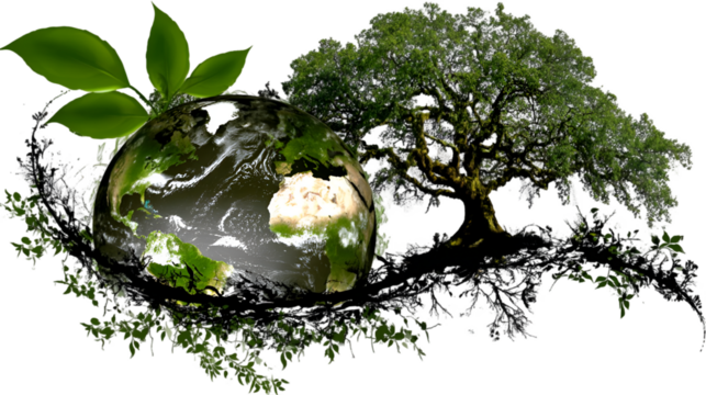Earth with a tree, symbolizing the interconnectedness of nature and the environment isolated on transparent background