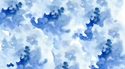 Abstract blue watercolour sky background with clouds and light atmosphere