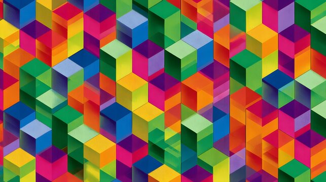 Isometric grid of cubes in alternating bold tones: magenta, cobalt, tangerine, mint 