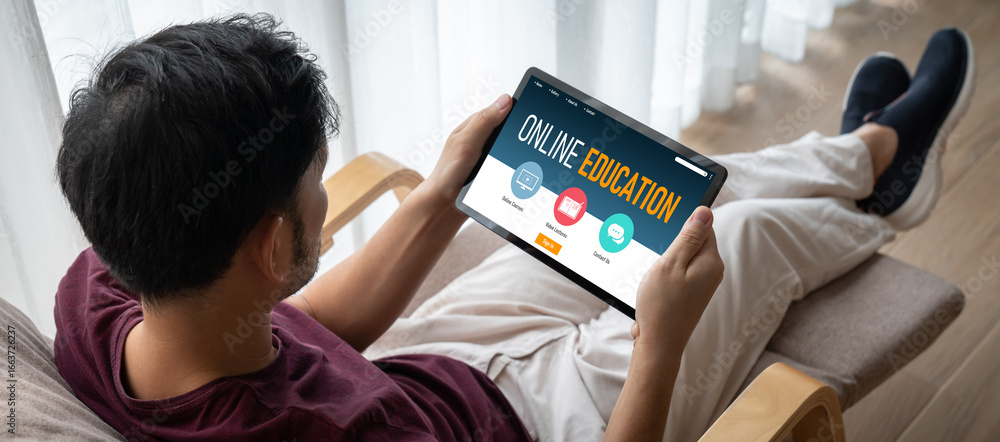 Poster e-learning website with modish sofware for student to study online on the internet network