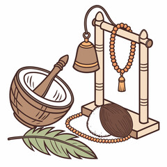 A sleek, clean collection of essential items used in daily Hindu worship, crafted for digital planners, lifestyle branding, devotional apps, or home decor kits.