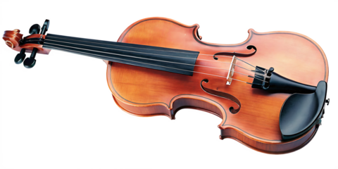 Wooden violin with strings and chin rest isolated on a transparent background musical instrument