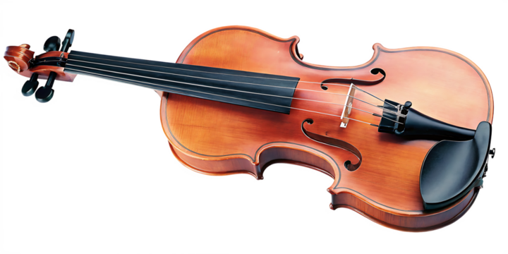 Wooden violin with strings and chin rest isolated on a transparent background musical instrument