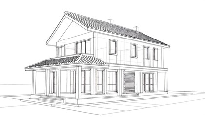 Detailed architectural sketch of a two-story home with a covered porch.