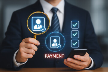 Payment verification with financial security check, business transaction approval, digital banking system and identity validation