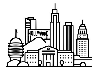 Obraz premium Los Angeles city skyline detailed silhouette .Los Angeles City Line Silhouette Typographic Design