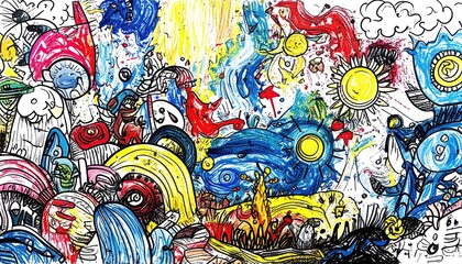 Fototapeta premium Colorful Childlike Doodle Art.