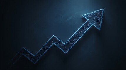 Blue wireframe arrow graph showing upward trend chart