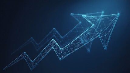 Blue wireframe arrow graph with multiple upward trends