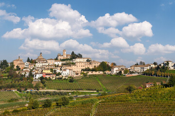 The ancient hilltop village of Neive, located in the Langhe region of Piedmont, recognized as one of "The Most Beautiful Villages in Italy", Cuneo province, Italy