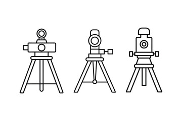 A set of theodolite line art vector illustration