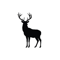 Obraz premium Silhouette of running deer with antlers in motion on white background vector illustration EPS 10