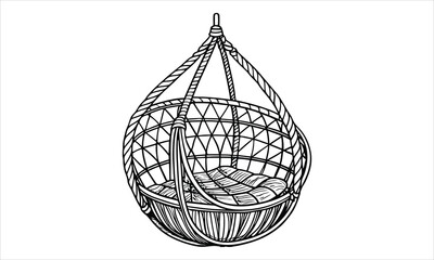 A woven wicker egg-shaped hanging chair vector t shirt design silhouette and vector line art, High-Quality Illustration, Ideal for Stress Relief, Printable Art, Mindfulness, Coloring.