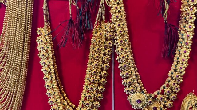 Imitation Jewellery Set For Gauri and Ganpati Idols , Shopping For Festival. Pune, India
