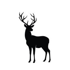 Silhouette of majestic deer with antlers standing in profile on white background isolated EPS 10
