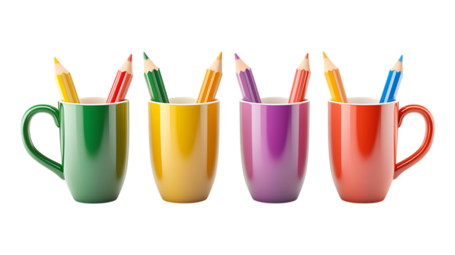 Colorful Pencils in Mugs Back to School Creativity