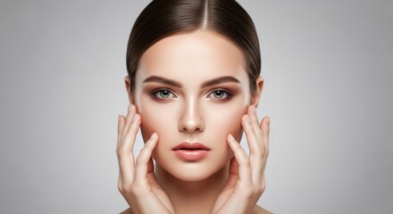 Portrait of a young caucasian female with smooth complexion and elegant hairstyle