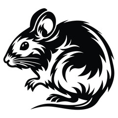 Stylized Black and White Vector Graphic Depiction of a Curled Up Mouse