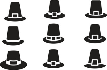 Thanksgiving holiday black silhouette Pilgrim Hat, Native American Symbols, Pumpkin, Pumpkin Pie, Apple Pie,