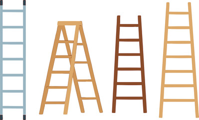 Collection of four different ladders, including a stepladder, for various concepts like construction, home improvement, and reaching goals.