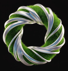 Twisted Green Grass and Silver Metallic Ring