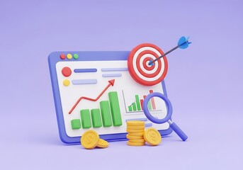 Financial growth charts with arrow hitting target symbolizing success and investments opportunities