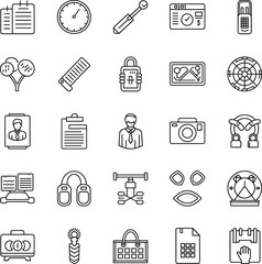 Security and identification icon set with ID card, lock, surveillance, access, biometrics, documents, camera, and verification tools