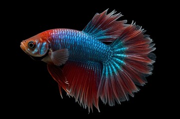 Fototapeta premium Colorful betta fish, studio shot, black background, aquarium use