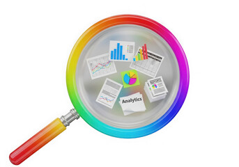 Magnifying glass shows data isolated on transparent background