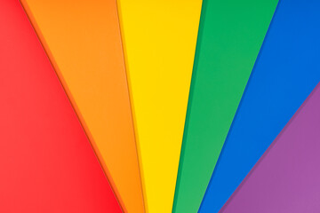 LGBT Rainbow flag background. Group of colored cardboard. Gay pride flag