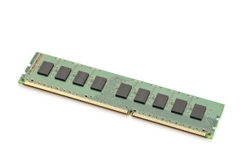 RAM memory module isolated on white background. Computer hardware