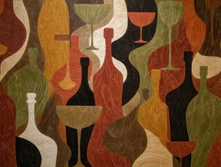 Abstract Art with Colorful Wine Bottles and Glasses