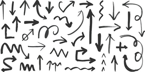 hand drawn arrow collection vector set in black ink sketch style directional icons for graphic design and presentations