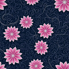 Vintage Floral Seamless Pattern: Blue & Pink Decorative Print