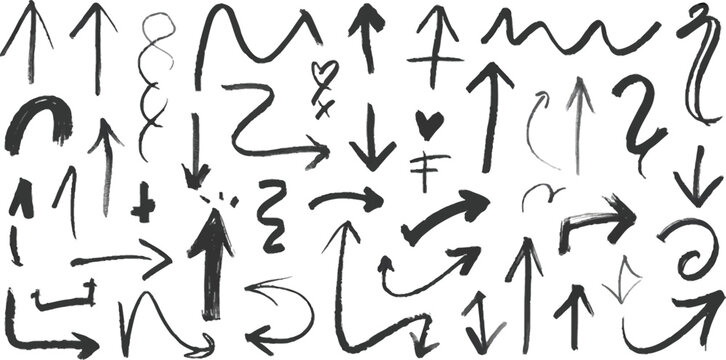 ink brush hand drawn arrows vector collection black sketch directional icons for graphic design and educational use